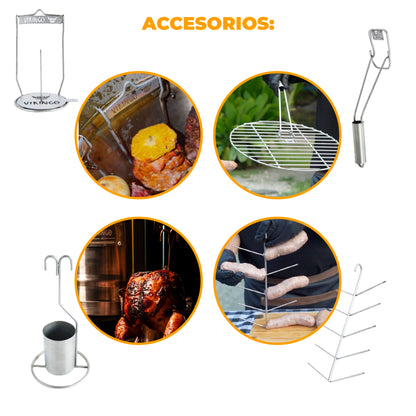 Combo Barril Asador Mediano de 28 Lb con Termometro Inteligente | Barril Colombiano Vikingo Completo