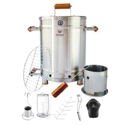 Combo Barril Asador Mediano de 28 Lb con Termometro Inteligente | Barril Colombiano Vikingo Completo