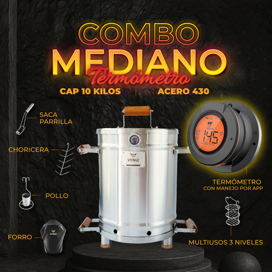 Combo Barril Asador Mediano con Termometro Inteligente
