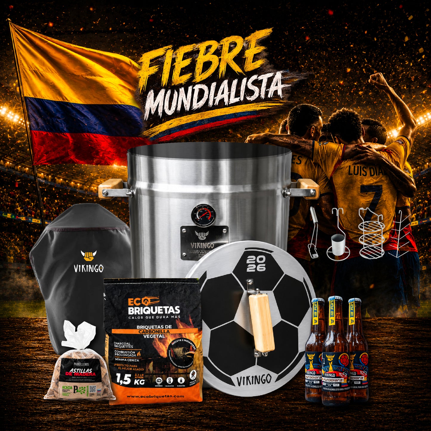 Combo Barril Asador Fiebre Mundialista Mediano de 28 Lb