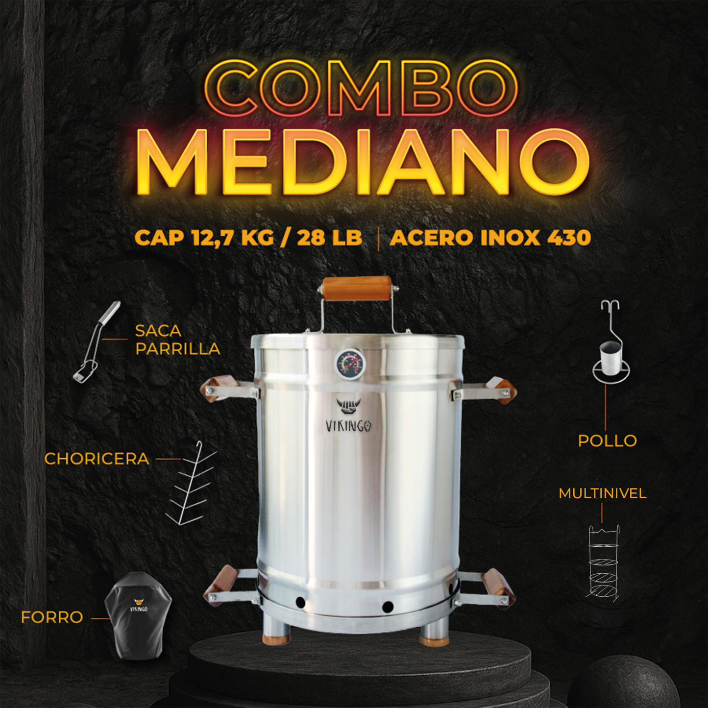 Combo Barril Asador Mediano de 28 Lb