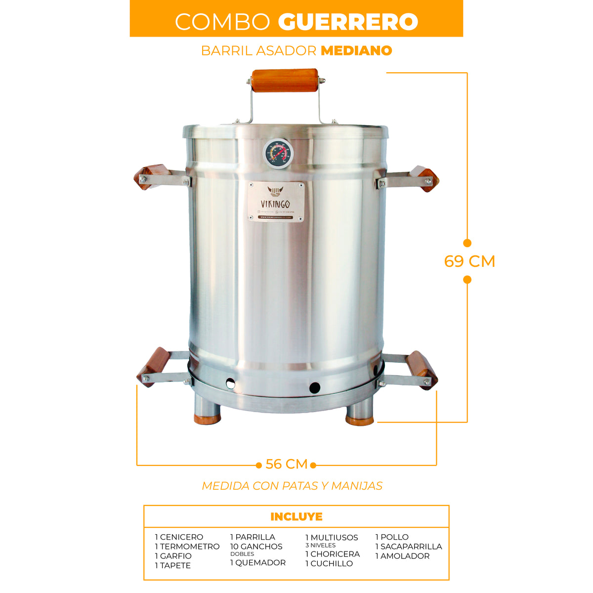 Combo Guerrero Barril Asador Mediano de 28 Lb