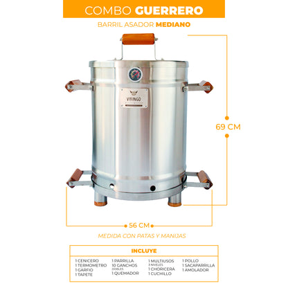 Combo Guerrero Barril Asador Mediano de 28 Lb