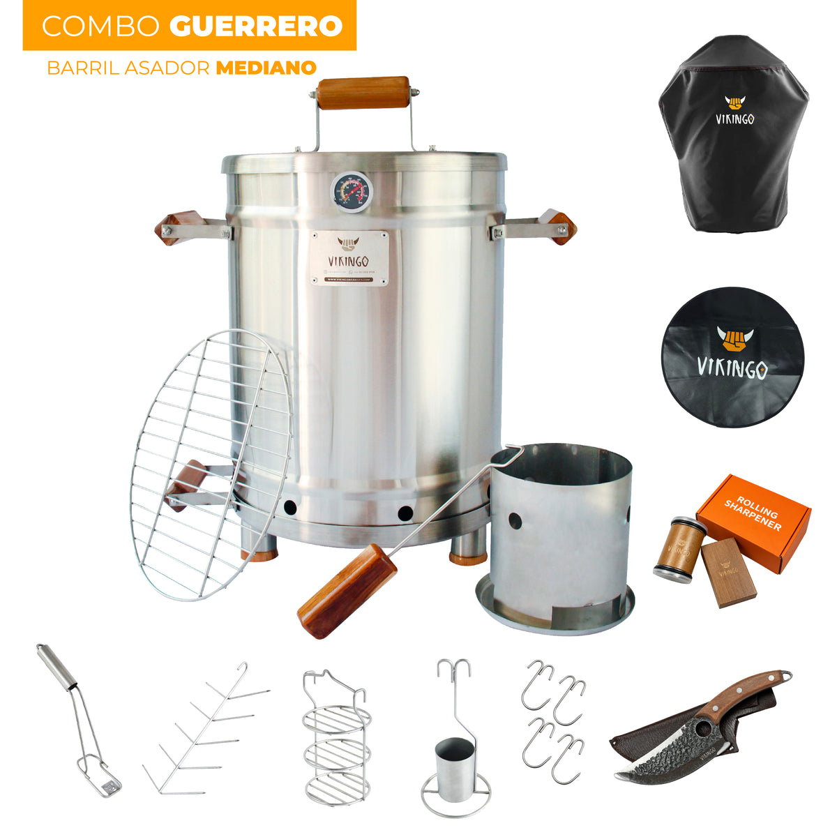 Combo Guerrero Barril Asador Mediano de 28 Lb