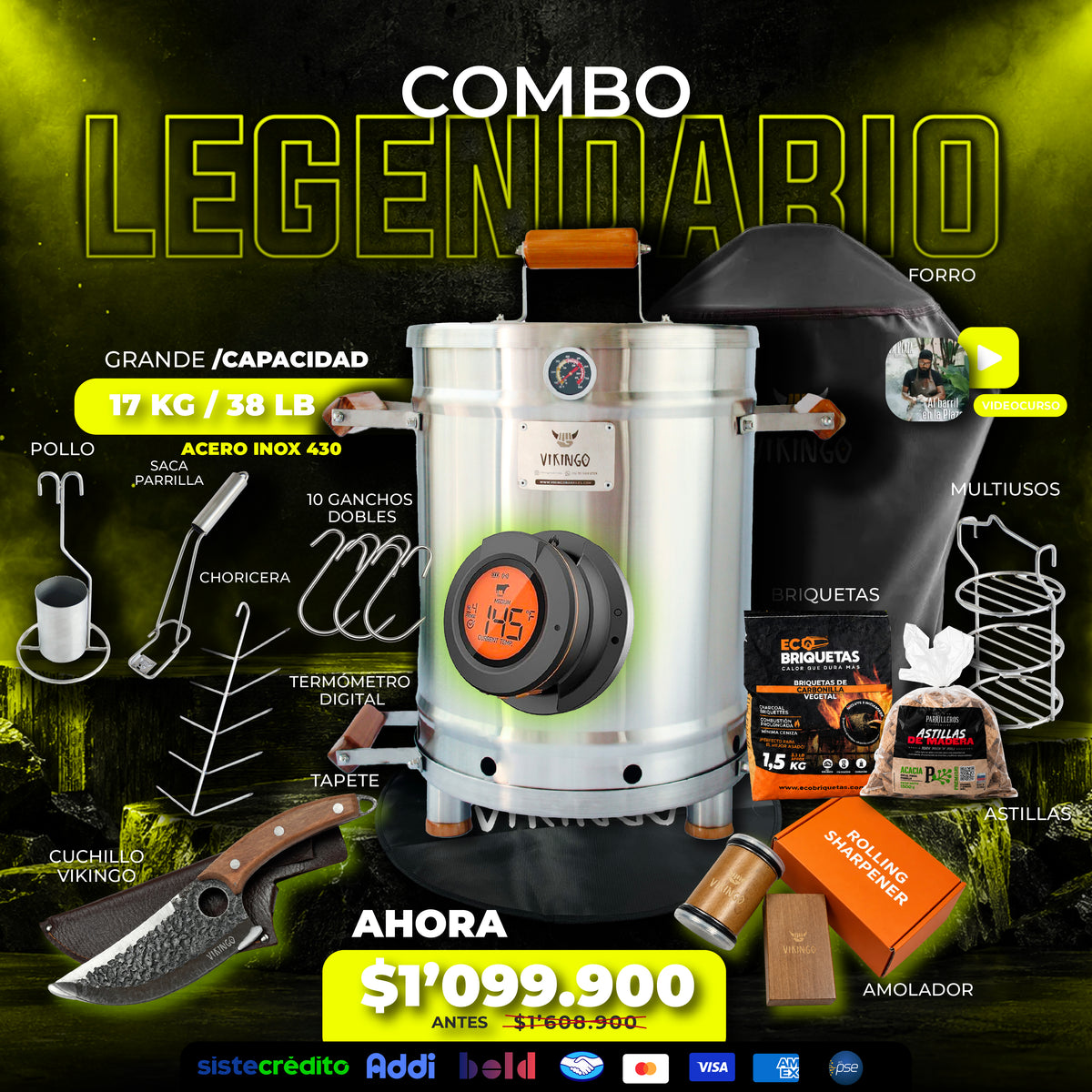 Combo Legendario Barril Asador Grande de 38 Lb