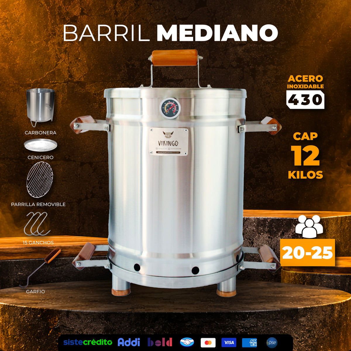 Barril Asador Mediano de 28 Lb | Barril Vikingo
