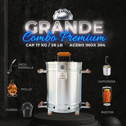 Combo Barril Asador Grande de 38 Lb en Acero Inox 304 | Barril Colombiano Vikingo