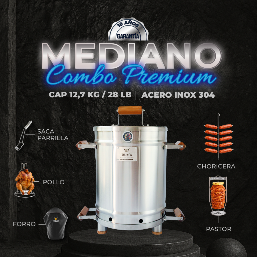 Combo Barril Asador Mediano de 28 Lb de Acero Inox 304 | Barril Colombiano con Accesorios
