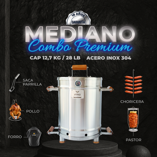 Combo Barril Asador Mediano de 28 Lb de Acero Inox 304 | Barril Colombiano con Accesorios